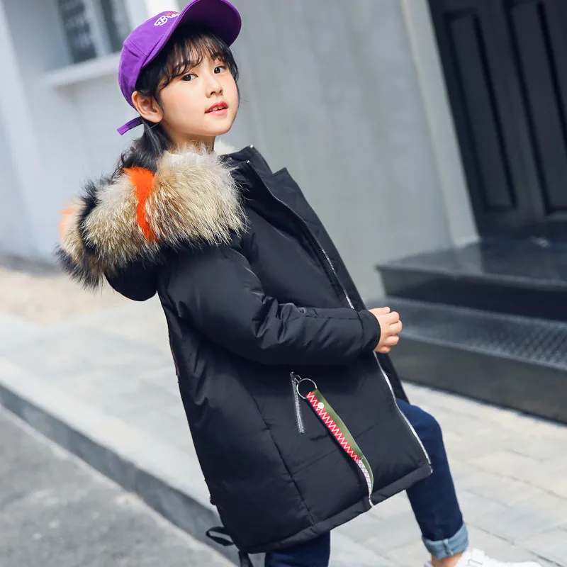

2019 Children Winter Outwear Long Clothes Kids Fashion Big Fur Collar Jackets Baby Girls Thickening Down Jackets Kids Parka Coat