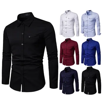

Brand Casual Shirts 2019 Fashion Korean High Quality Long Sleeves Dress Shirt Men Solid Formal White Men Clothing Black