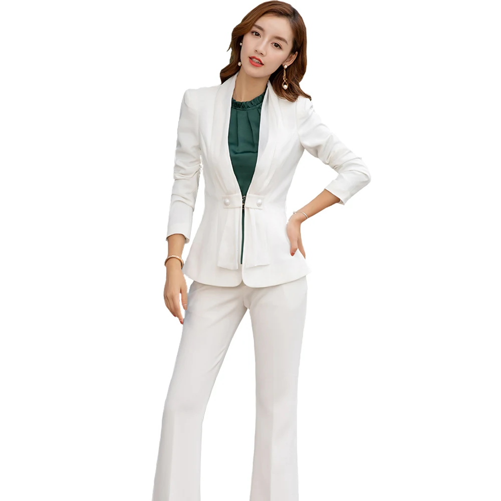 

2019 Summer Formal Regular Work Uniform Office Ladies White/ Black OL Business Wearing Autumn Long Sleeve Blazer Soft Women Suit