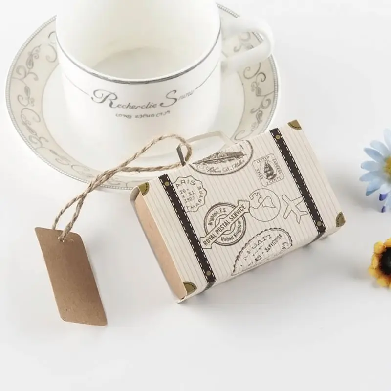 

50pcs Europe Suitcase Candy Box Wedding Favors Travel Paper Gift Party Supplier