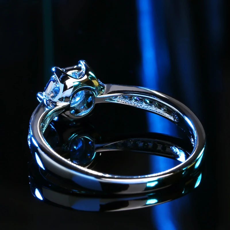 Сияющий 1 карат циркония Обручальные кольца для Для женщин белого золота Цвет круглый кристалл Роскошные Обручение кольца ювелирные изделия anillos mujer