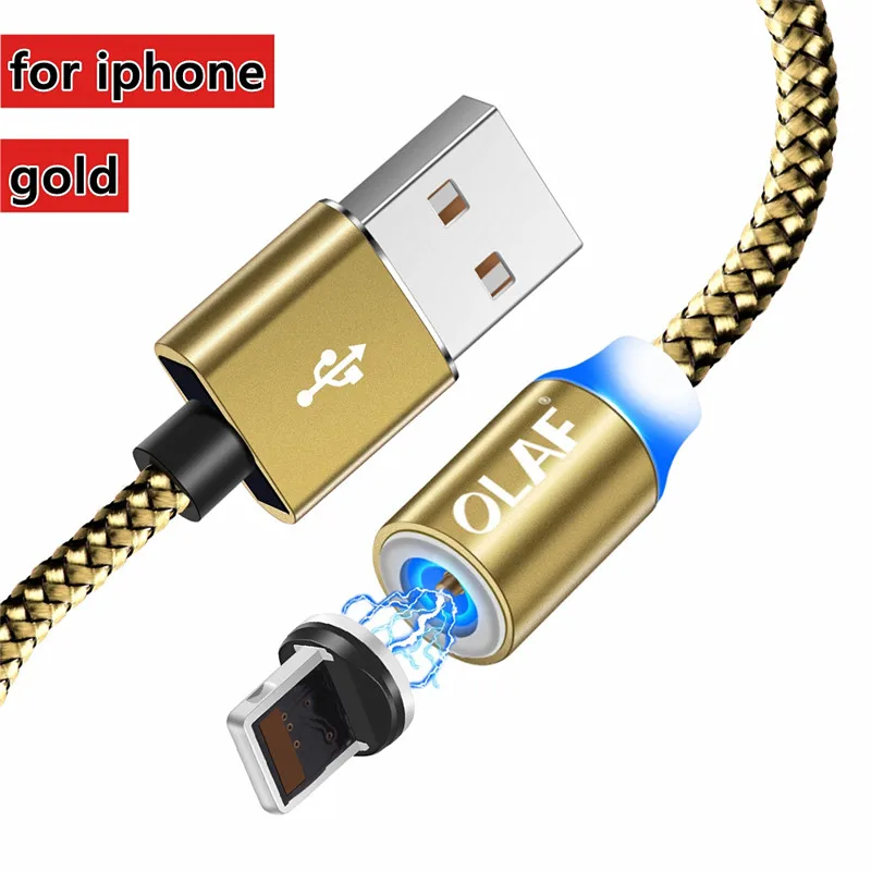 Магнитный кабель Micro USB для быстрой зарядки, кабель usb type C, магнитный кабель для зарядки и передачи данных, шнур для iPhone X 7 8 samsung S9 Xiaomi - Color: For iphone-Gold