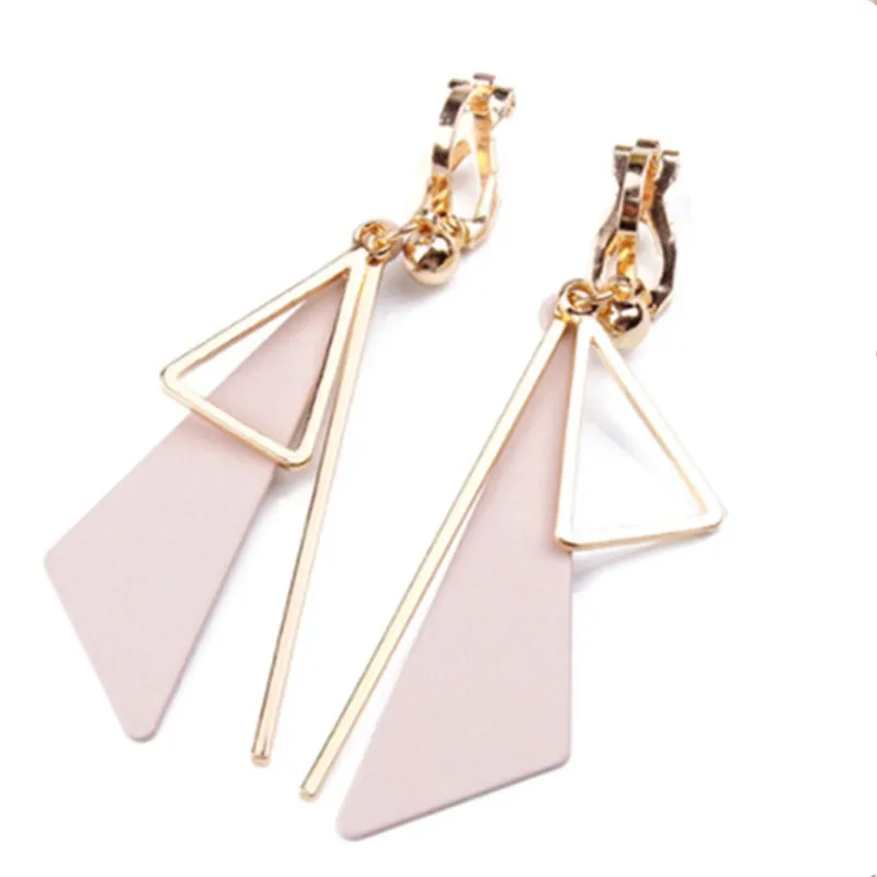 

Pink Clip On Earrings None Pierced Ear Cuff Triangle Geometric Irregular