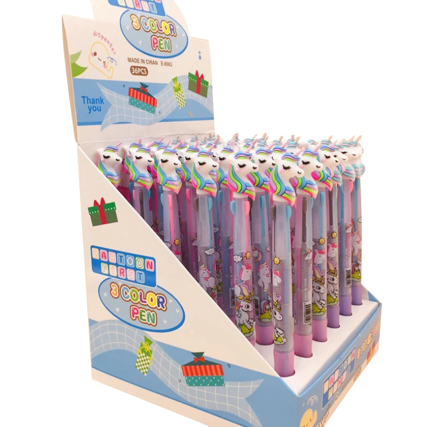 

1pc/lot Kawaii Party Favors 3 in 1 Color Unicorn Ball Pen 0.5mm Roller Ball Black Ink Pen Writing gift Party Favors
