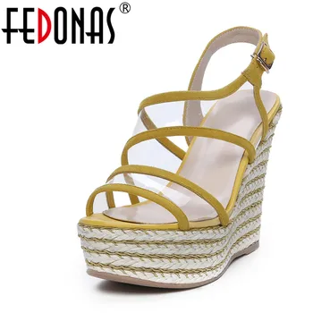 

FEDONAS Fashion Women Solid Buckle Strap Shallowe Party Night Club Shoes Woman Elegant Rome Wedges Heels Sandals