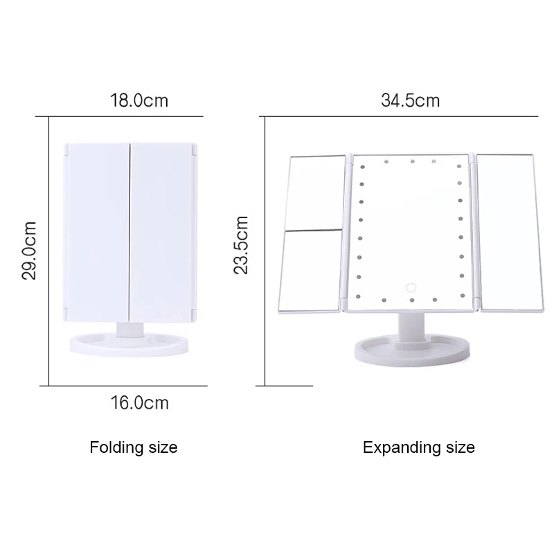 22 LEDs Folding Makeup Mirror Touch Screen 2X 3X Magnifying Vanity Mirror Table Desktop Makeup Cosmetic Tri-Folded Mirror Lights 5