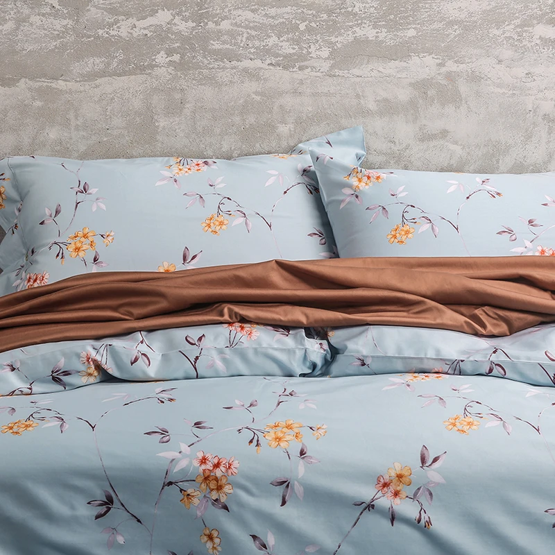 100 Cotton Bedding Set, Plant flower Pattern printed Duvet Cover, Home textiles For King Queen