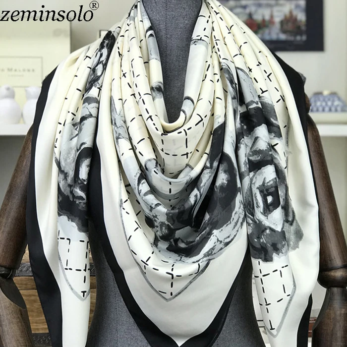Шелковый шарф хиджаб платок для волос большой квадратный 130*130 см шелковые платки из саржевого шелка шаль палантины ручной рулон