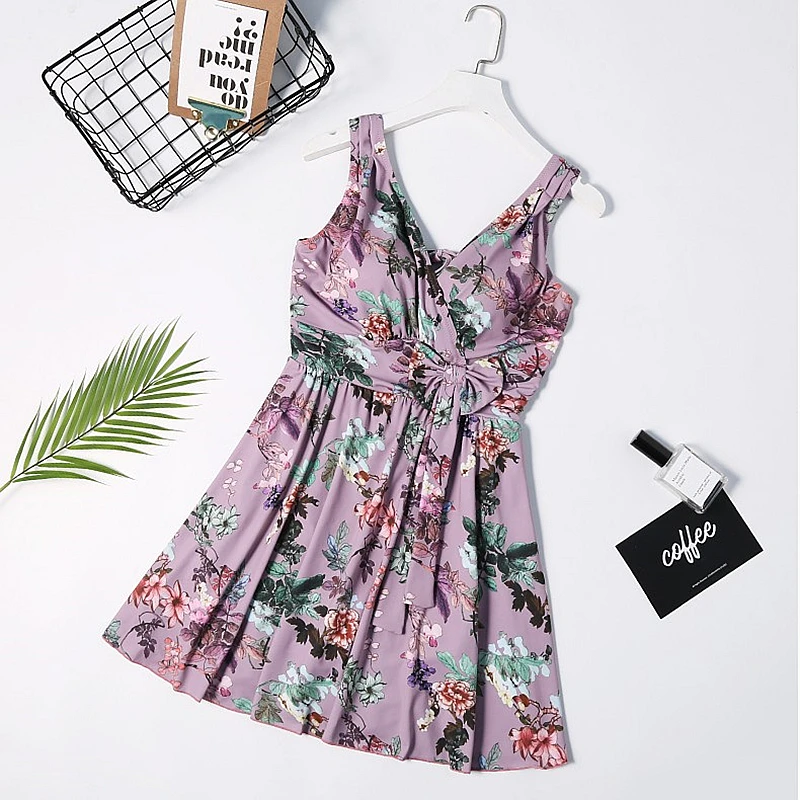 

Retro Print purple One Piece dress Swimsuit Sexy Backless Swimsuit 2019 New Beach Wear Women Plus Size Swimwear Monokini S-XXL