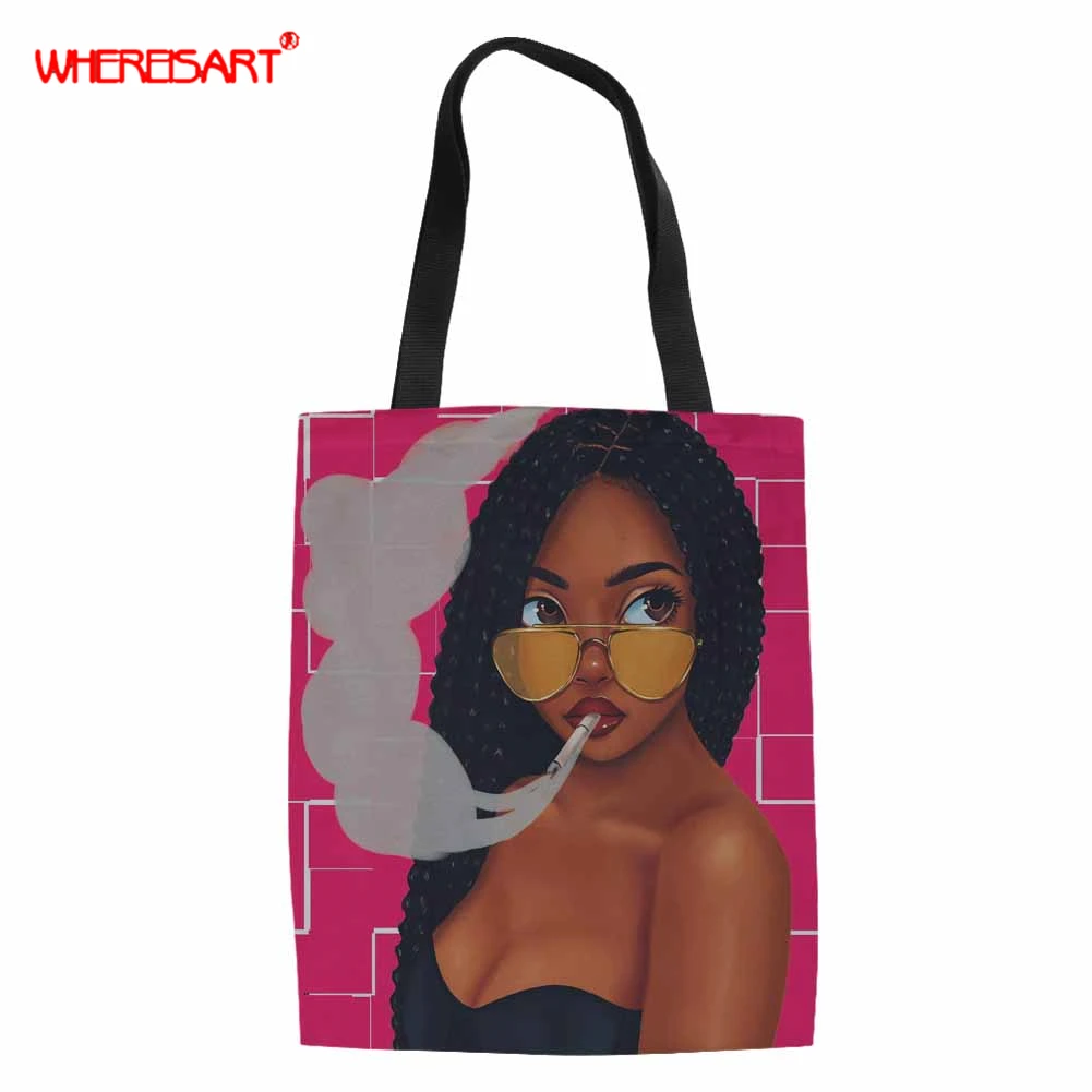 

WHEREISART Summer Beach Bag For Female Large Capacity Women Shopping Bag Lady Shoulder Bag African American Black Girls Bags