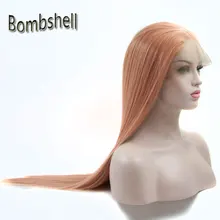 Bombshell длинные шелковистые прямые Термостойкие волосы золотой розовый цвет косплей синтетические парики на кружеве для женщин вечерние