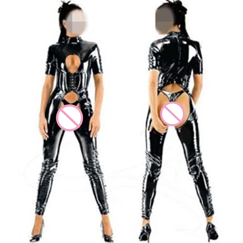 

Free Drop shipping FAUX LEATHER PVC CATSUIT FANCY JUMPSUIT OPEN CROTCH FETISH LEATHER CATSUIT Hot Jumpsuit