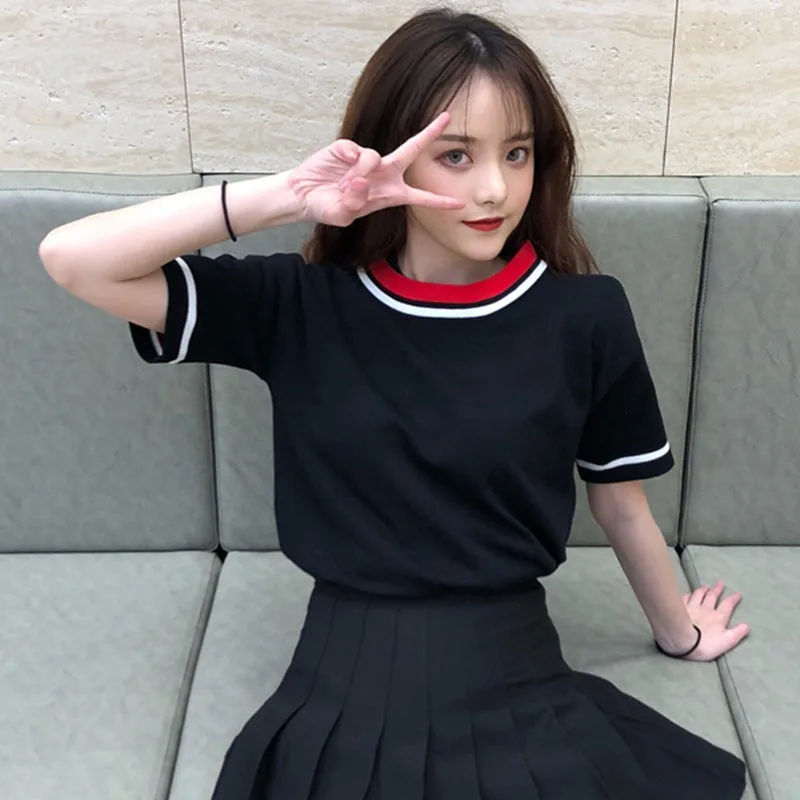 

2019 Summer T-shirts Women Fashion Patchwork Short Sleeve Tshirt Wild Korean T Shirt Casual O Neck Loose Tops Women Clothing