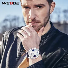 WEIDE мужские модные спортивные повседневные кварцевые часы с тремя часовыми поясами, аналоговые цифровые часы с датой, кожаный ремешок, военные часы, мужские часы