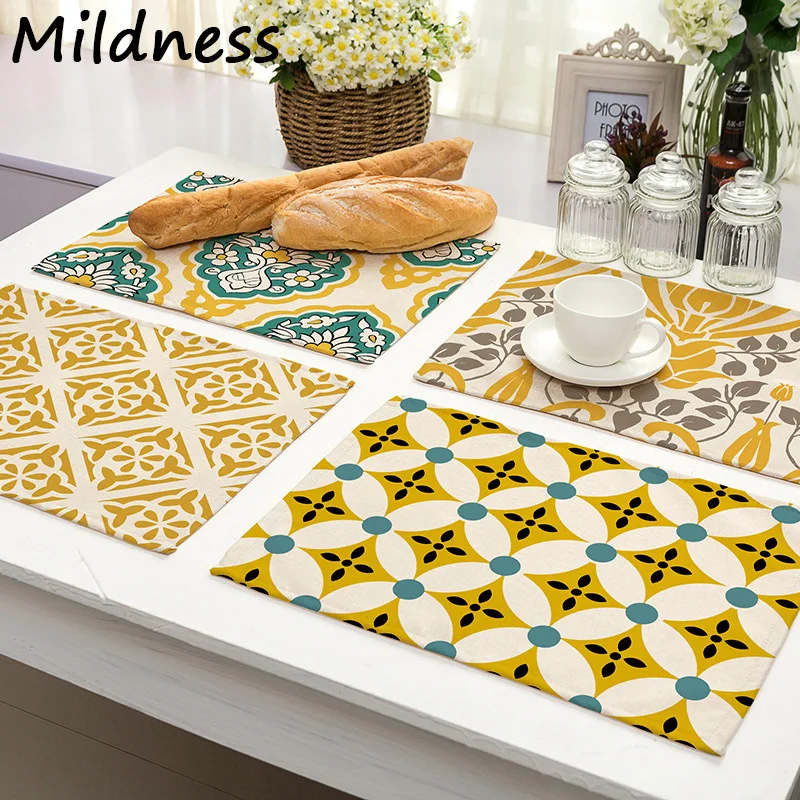 

Geometric Stripe Mandala Printed Table Mat Cotton Linen Placemat Tableware Pad Bowl Coaster Kitchen Decorative Accessories