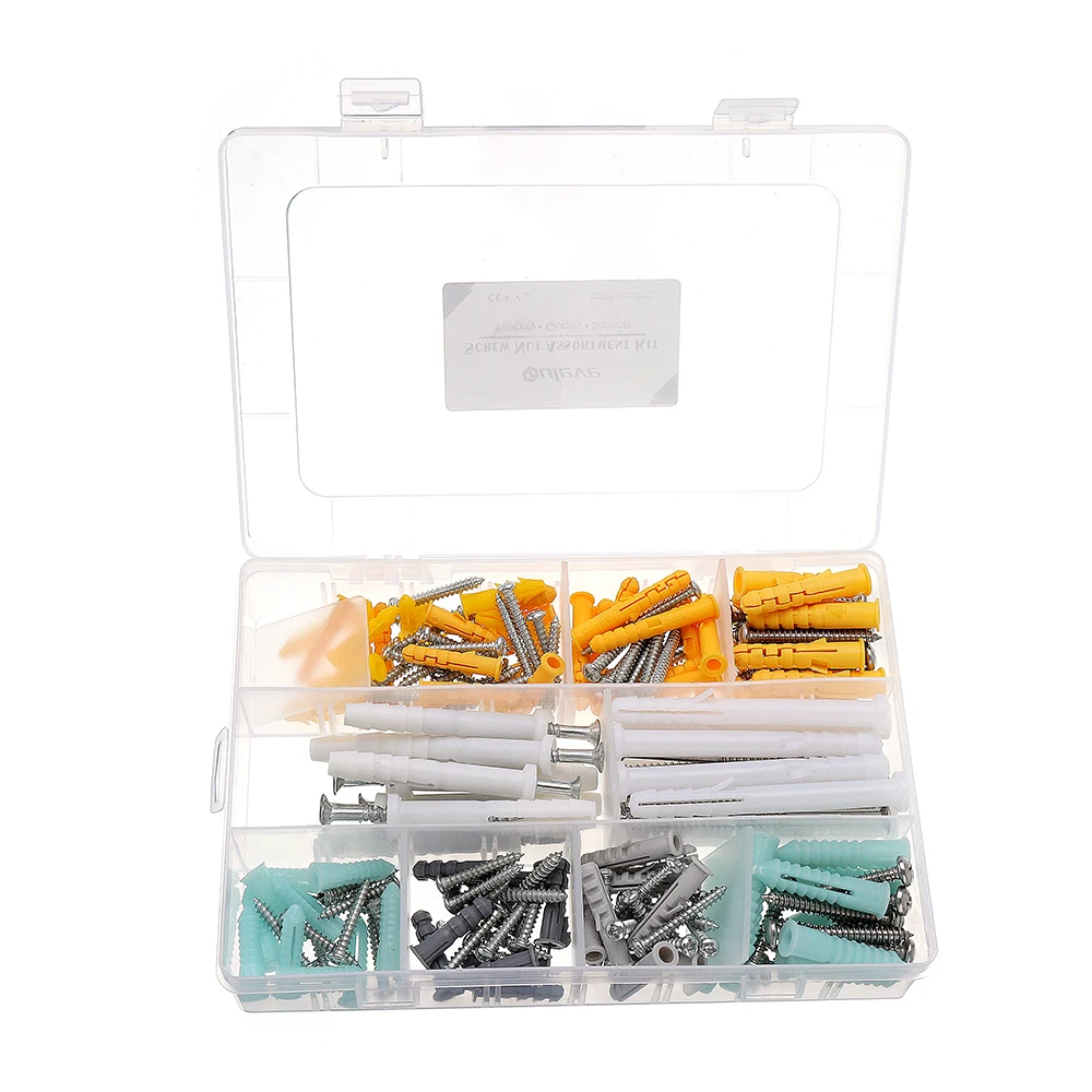 

SULEVE 200Pcs/Set Stainless Steel Self Trapping Screw Plastic Ribbed Anchors Assortment Kit Set Anchor Screws with Box
