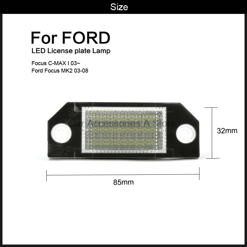 2pcs Автомобильный светодиодный светильник номерного знака, белый светильник для Ford Focus 2 C-Max