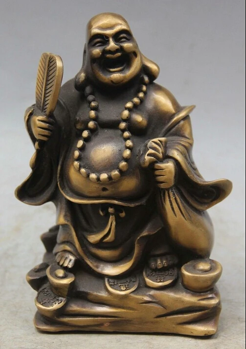 

6" Chinese Fengshui Copper Happy Laugh Maitreya Buddha Money Pocket statue