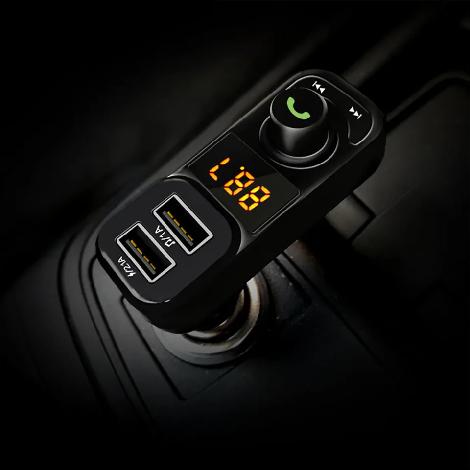 Wireless FM Transmitters Voltage Display Dual USB Car Audio MP3 Player Car Charger Bluetooth Handsfree Car Kits Car Accessories (15)