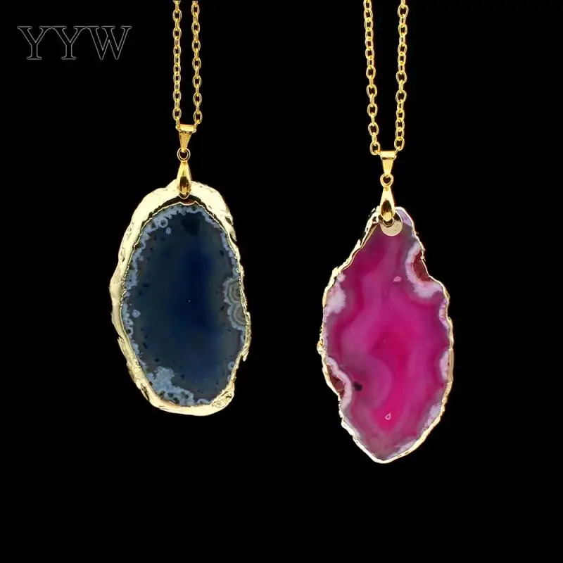 Pink Quartz Crystal Pendant Slice Irregular Natural stone pendant Drusy