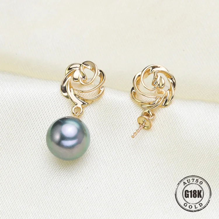 

Luxury genuine 14k gold jewelry for women top quality yellow gold earrings Fit Half Hole Pearl DIY Accessories