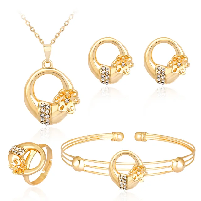HC Exquisite Flower Round Kids Jewelry Sets Lovely Crystal Gold Color