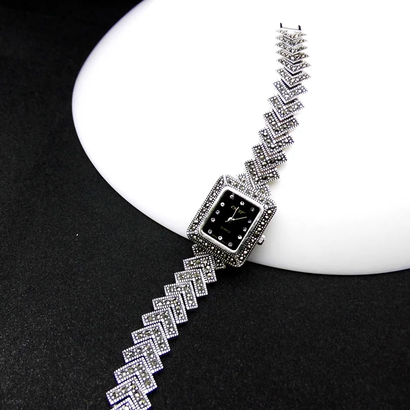 Silver Jewelry S925 Sterling Silver Thai Silver Lady Vintage Watch New Watch Geometric Pattern Classical Bracelet Silver Jewelry S925 Sterling Silver Thai Silver Lady Vintage Watch New Watch Geometric Pattern Classical Bracelet