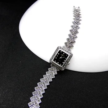 

Silver Jewelry S925 Sterling Silver Thai Silver Lady Vintage Watch New Watch Geometric Pattern Classical Bracelet