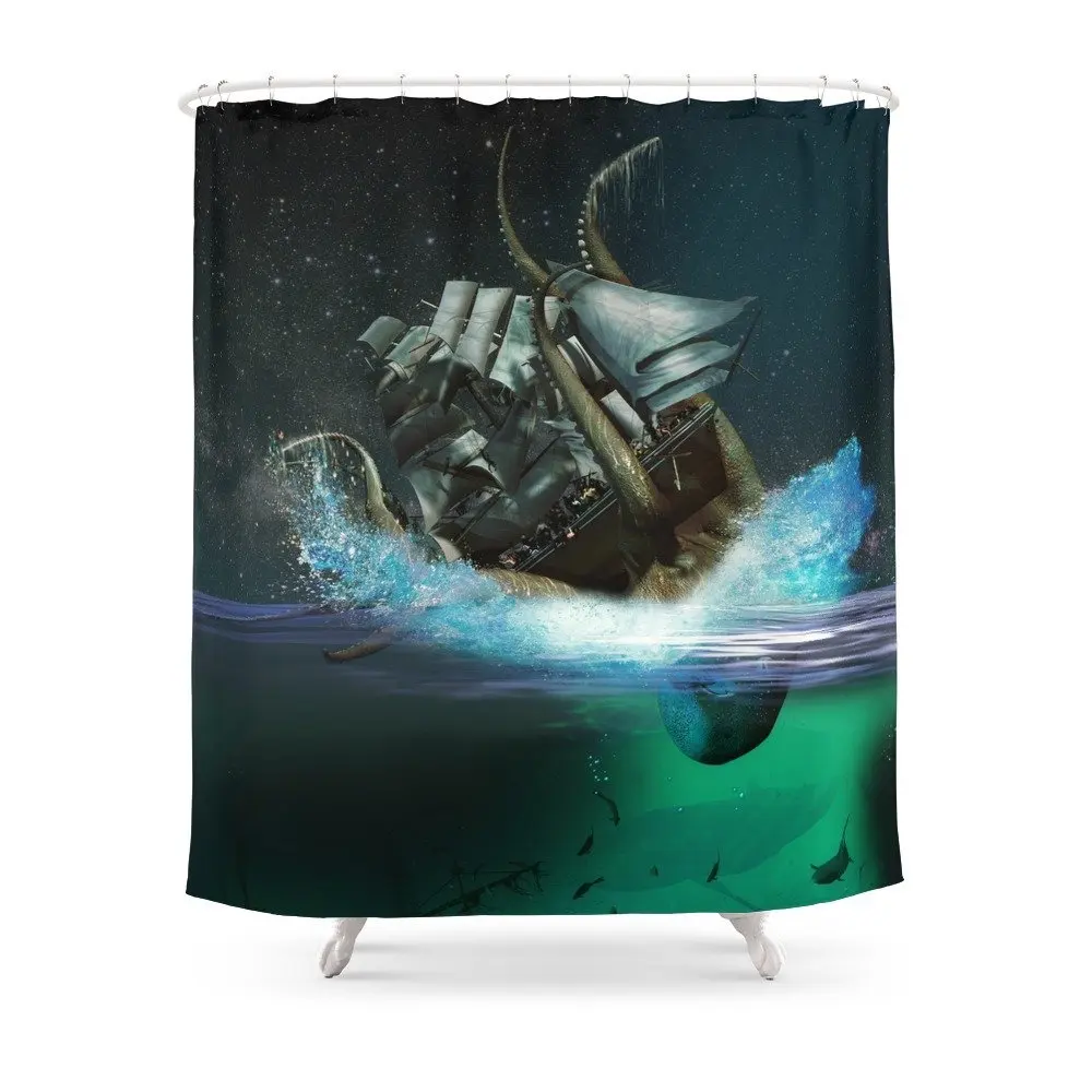 

Kraken Attack Shower Curtain Waterproof Polyester Fabric Bathroom Decor Multi-Size Printed Shower Curtain with 12 Hooks