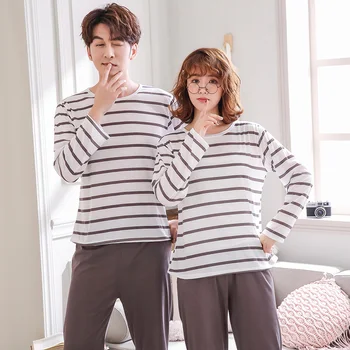 

Couples Long Sleeve Casual Striped Pajama Sets for Women Autumn Sleepwear Suit Men Loungewear Homewear Pijama Mujer Home Clothes