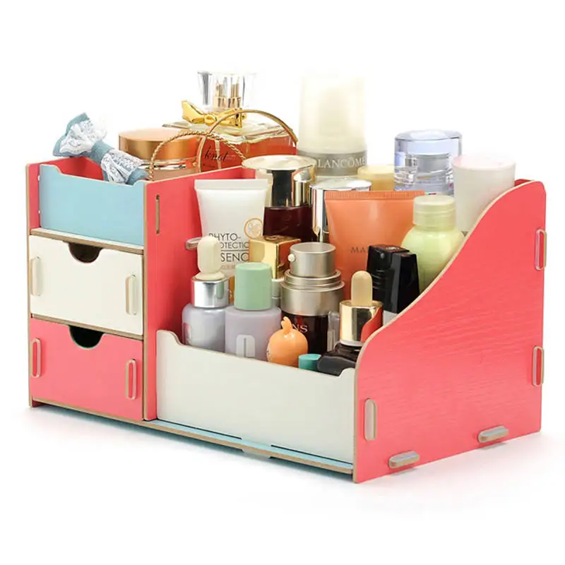 Деревянная коробка для хранения ювелирных изделий контейнер для макияжа Органайзер Чехол ручной работы DIY косметический Органайзер деревянная коробка для хранения - Цвет: Многоцветный