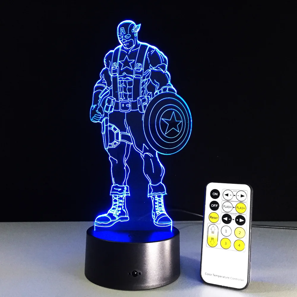 Captain America Color Changing 3D Led Light Visual Night Lights Avengers Acrylic USB Creative LED Lighting Lamp Captain America