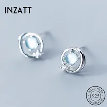 INZATT, настоящее 925 пробы, серебро, Аврора, циркон, полые, круглые серьги-гвоздики для женщин, для дня рождения, вечеринки, модные ювелирные изделия