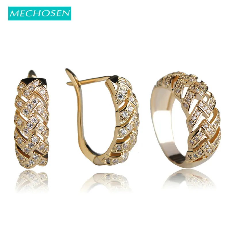 

MECHOSEN Cubic Zirconia Copper Rings&Earrings Jewelry Sets Joias Ouro 18K Anillos Brincos Sieraden Sets Christmas Gifts With Box