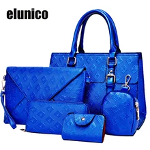 Elunico Nuevo 5 Unids/set Totalizador de La Manera Bolsos de Las Mujeres Famosas Marcas de Cuero de La Pu de Hombro Messenger Bag Ladies Embrague Noche Bolsa