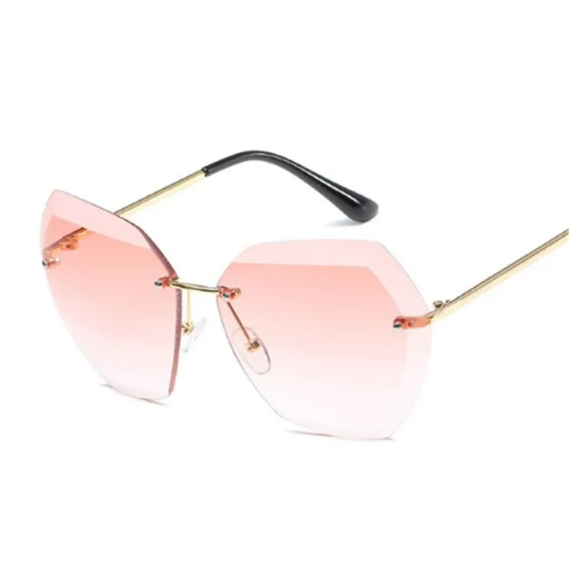 

Rimless Diamond Cutting Lens Sunglasses Men Women Brand Designer Oversize Female Male Glasses Shades Sun Glasses