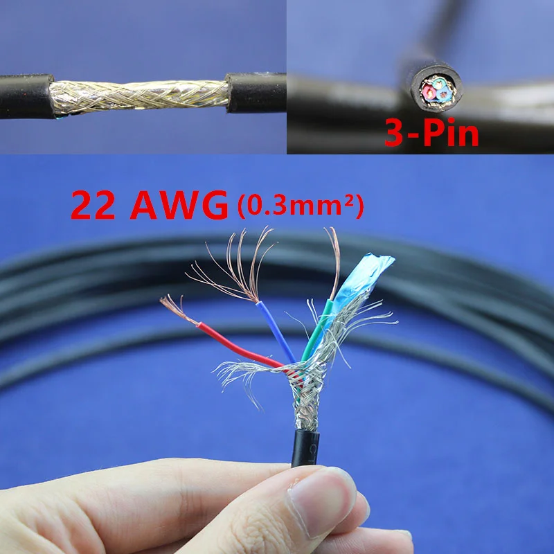 1 meter Copper Electrical Wire 3 Pin 22 AWG Anti interference shielded
