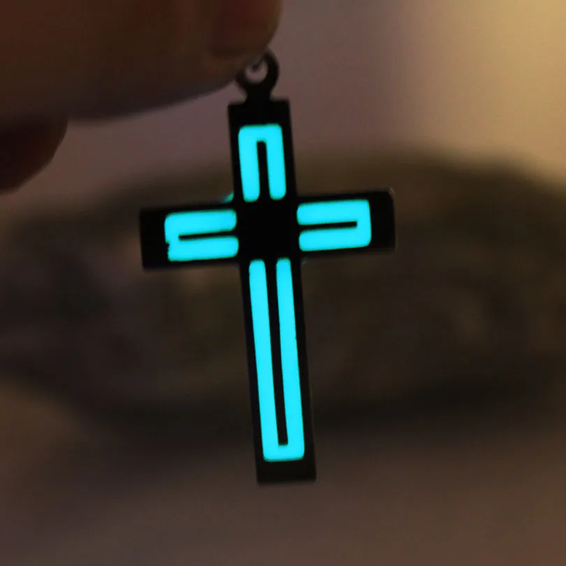 

New Glowing CROSS Necklace cross love stainless steel Necklace GLOW in the DARK night Fluorescent Christmas gifts men women Girl
