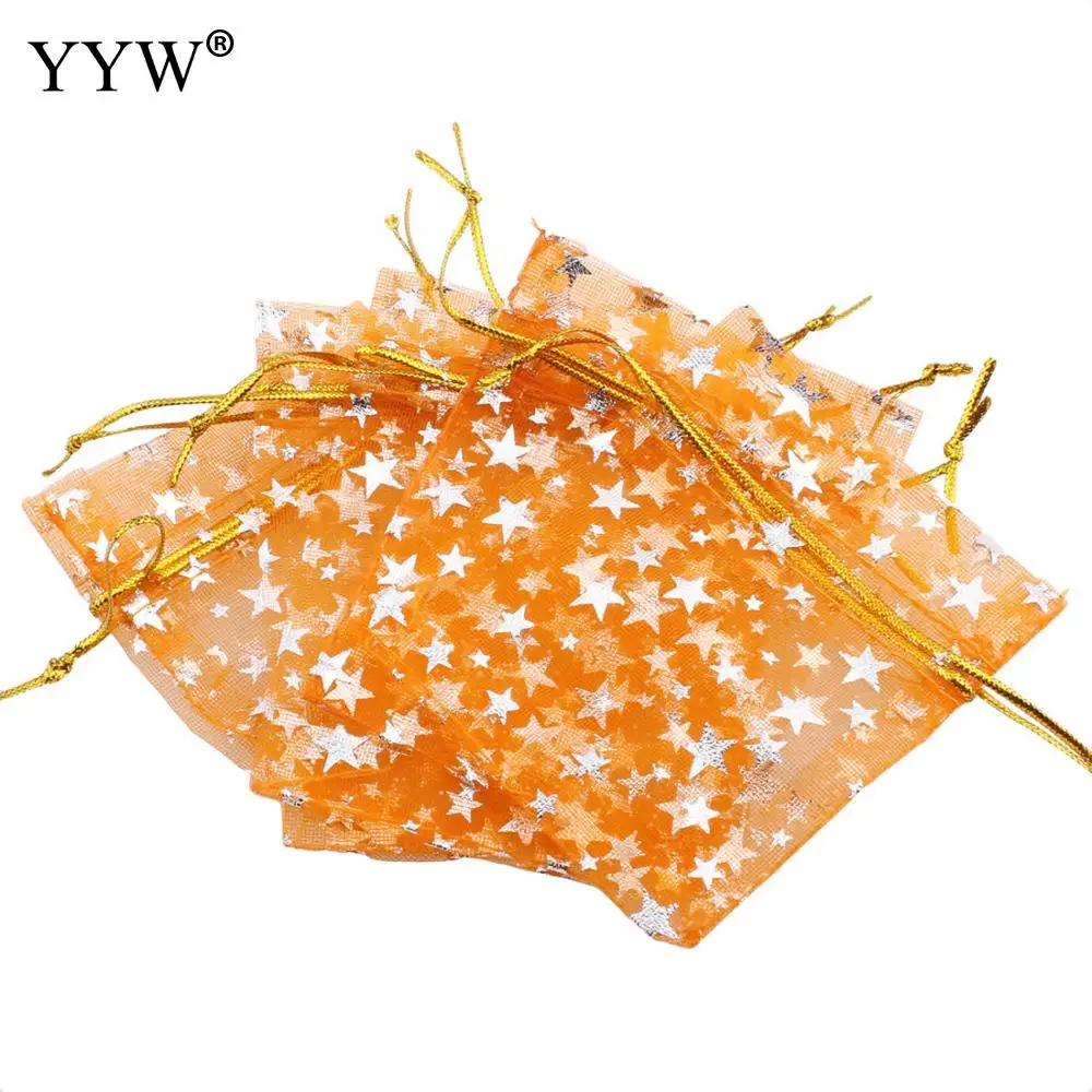 

Jewelry Pouches Bags Organza Rectangle Orange Jewelry Packaging Bags Wedding Party Decoration Bags Gift 100pcs/Bag