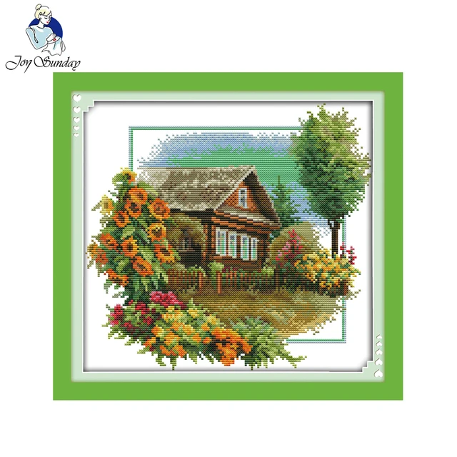 joy sunday scenery style house with flowers pinterest cross stitch house charts