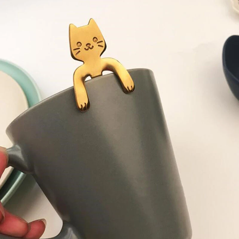 1 шт. котенок Ложка Ручка кофейная ложка чайная длинное льняное Совок Мороженое