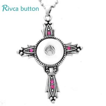 

P00757 Rivca Cross Necklace Hot Wholesale with black Chain DDD Pendant for 18mm Interchangeable button Rivca Necklace
