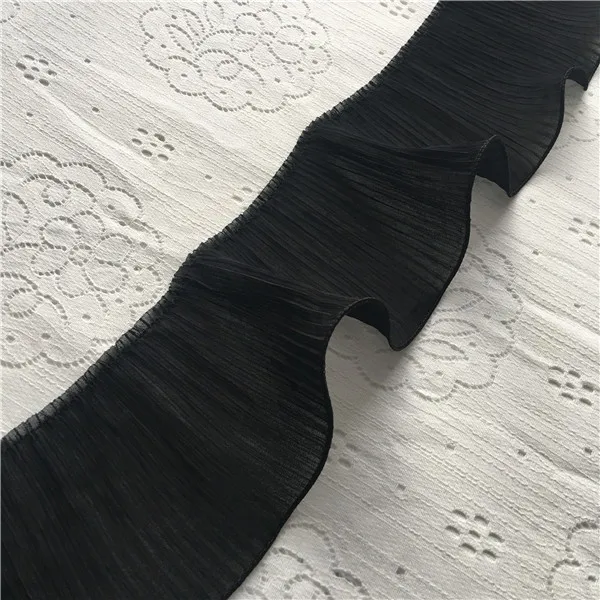 11 см широкая роскошная белая черная 3D плиссированная кружевная шифоновая аппликация эластичная гофрированная обрезанная лента для одежды платье Шитье украшение из бахромы