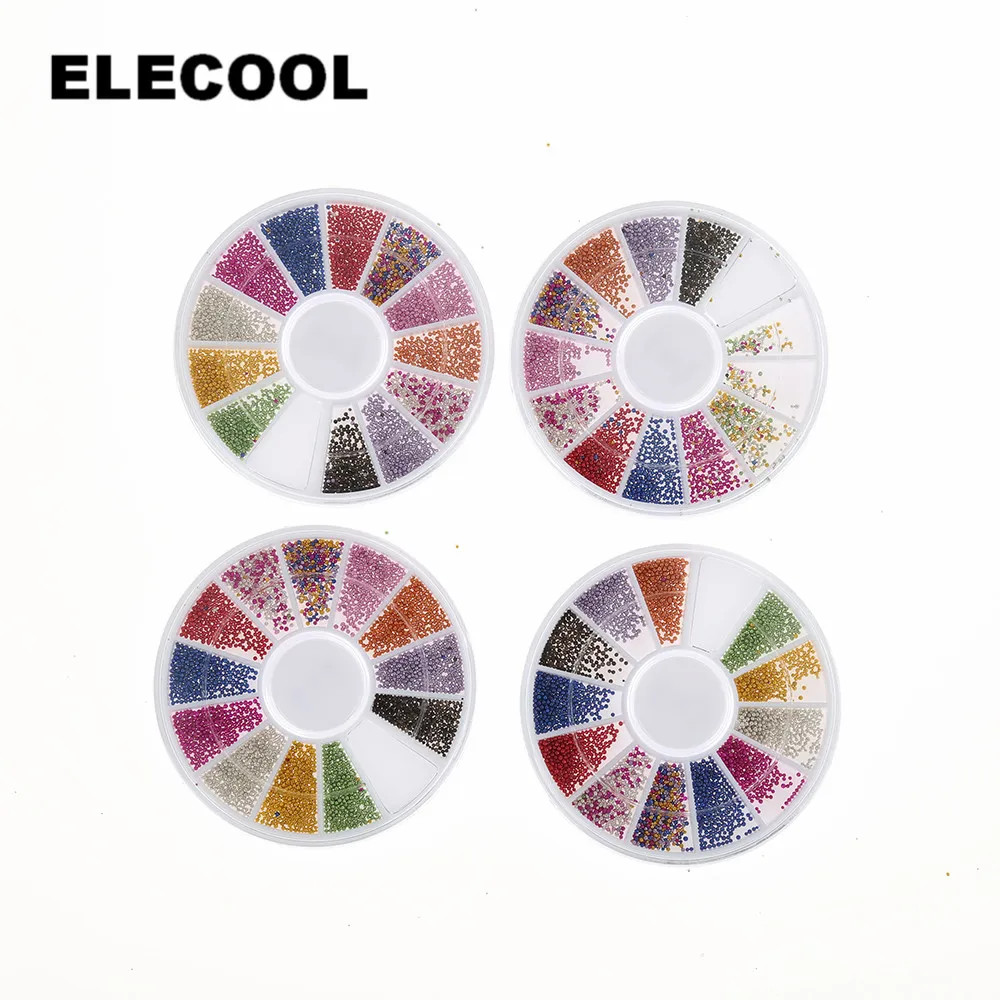 ELECOOL 12 Colors /Wheel Nail Art Decorations Nail mini Beads Studs