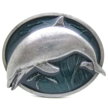 

Oval Leaping Dolphin And Fish Swim Belt Buckle