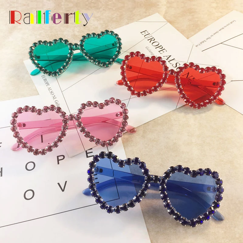 Ralferty, солнцезащитные очки в форме сердца, женские, Роскошные, дизайнерские, с кристаллами, ручной работы, солнцезащитные очки, UV400, прозрачные, очки, G1911