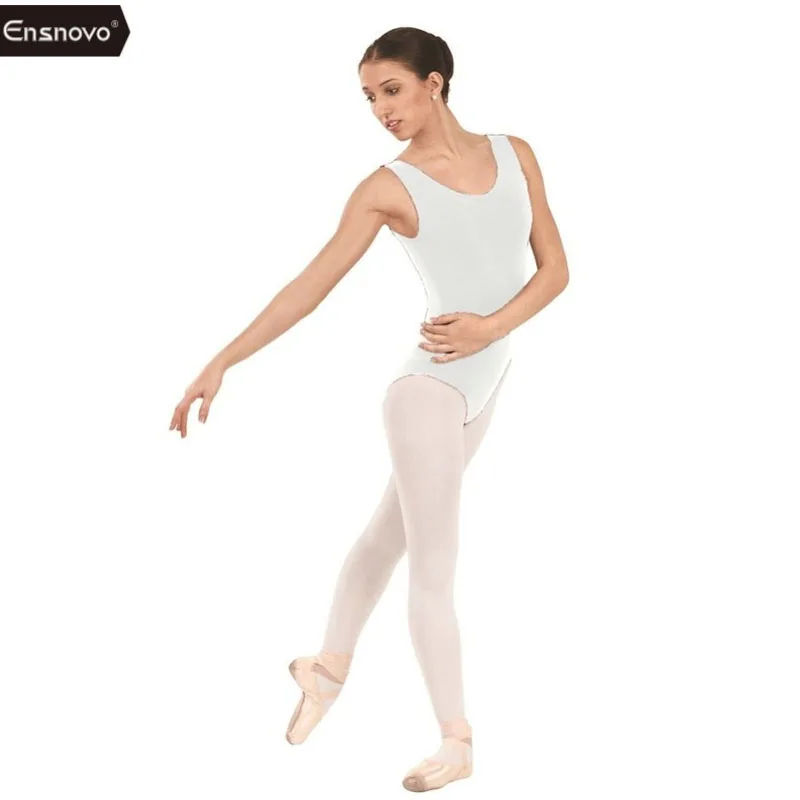 Ensnovo Lycra Spandex Leotard Women White Ballet Leotard Adult