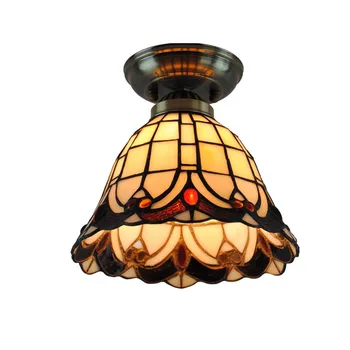 

8 Inch Retro Tiffany Stained Glass Flush Mount Lamps Vintage Metal Base Balcony Hallway Restaurant Shell Ceiling Lights CL224