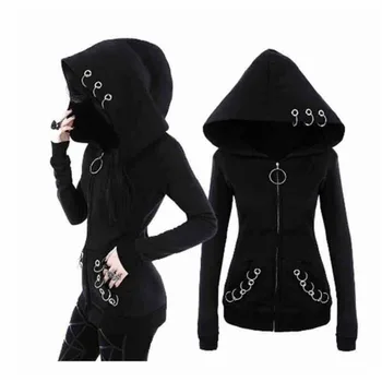 

Autumn Winter Women Punk Dark Aesthetics Gothic Long Sleeve Hoodie Sweatshirt Hooded Jacket Coat Top Halloween Christmas Cosplay
