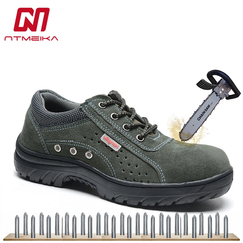 Breathable Men Work Safety Shoes Steel Toecap Steel Insole Cow Suede